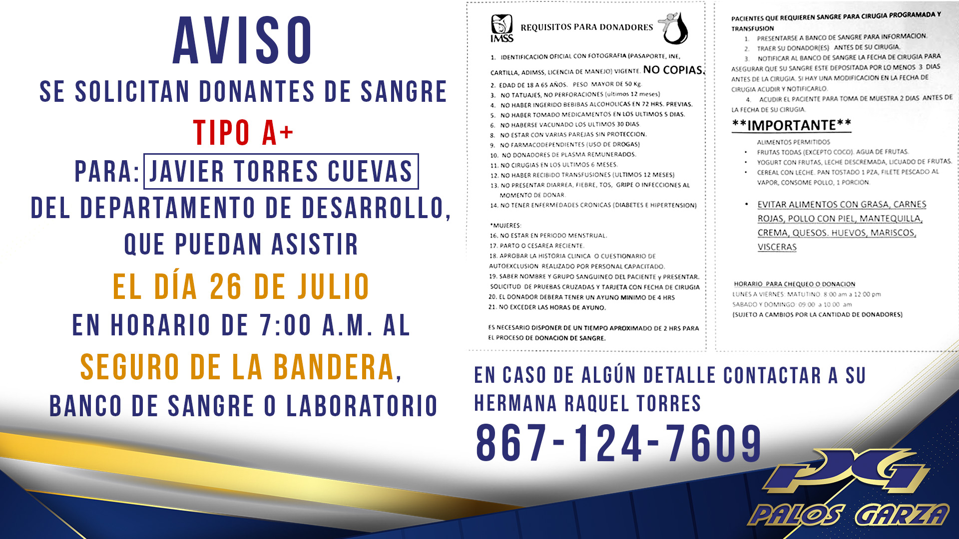 Solicitud de apoyo- Donantes de Sangre.